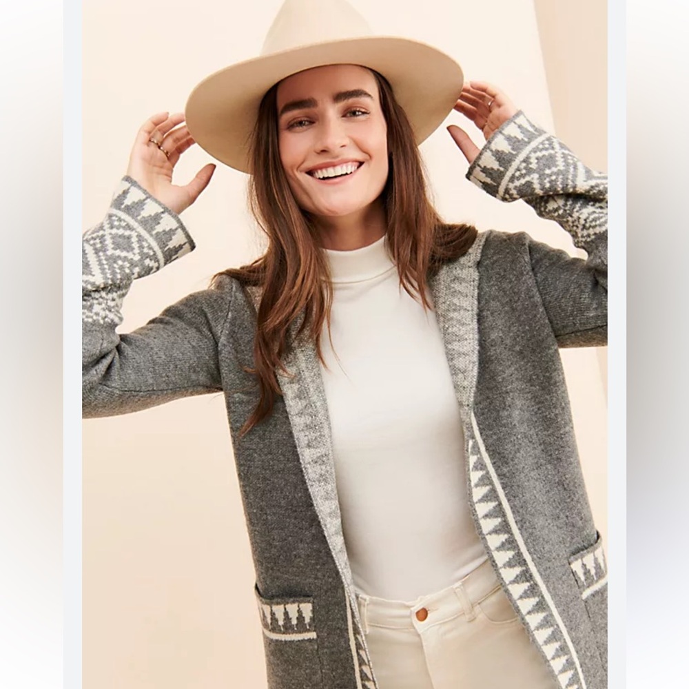 Free People /Driftwood Geometric Hooded Cardigan - Picture 4 of 8